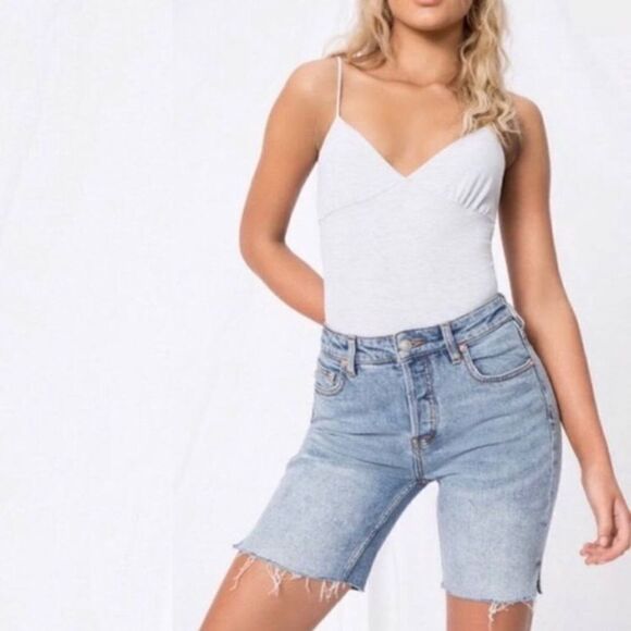 We The Free Button Fly Blue Distressed Denim Cutoff Shorts Festival Conc… - Picture 3 of 14